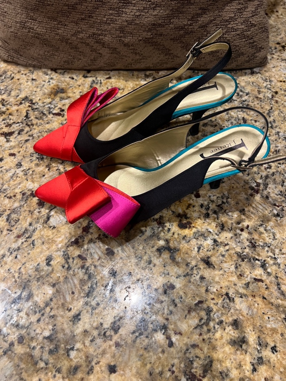 J.Renee Black Slingback Pointed Pumps with Red Bow Accents - Picture 2 of 4